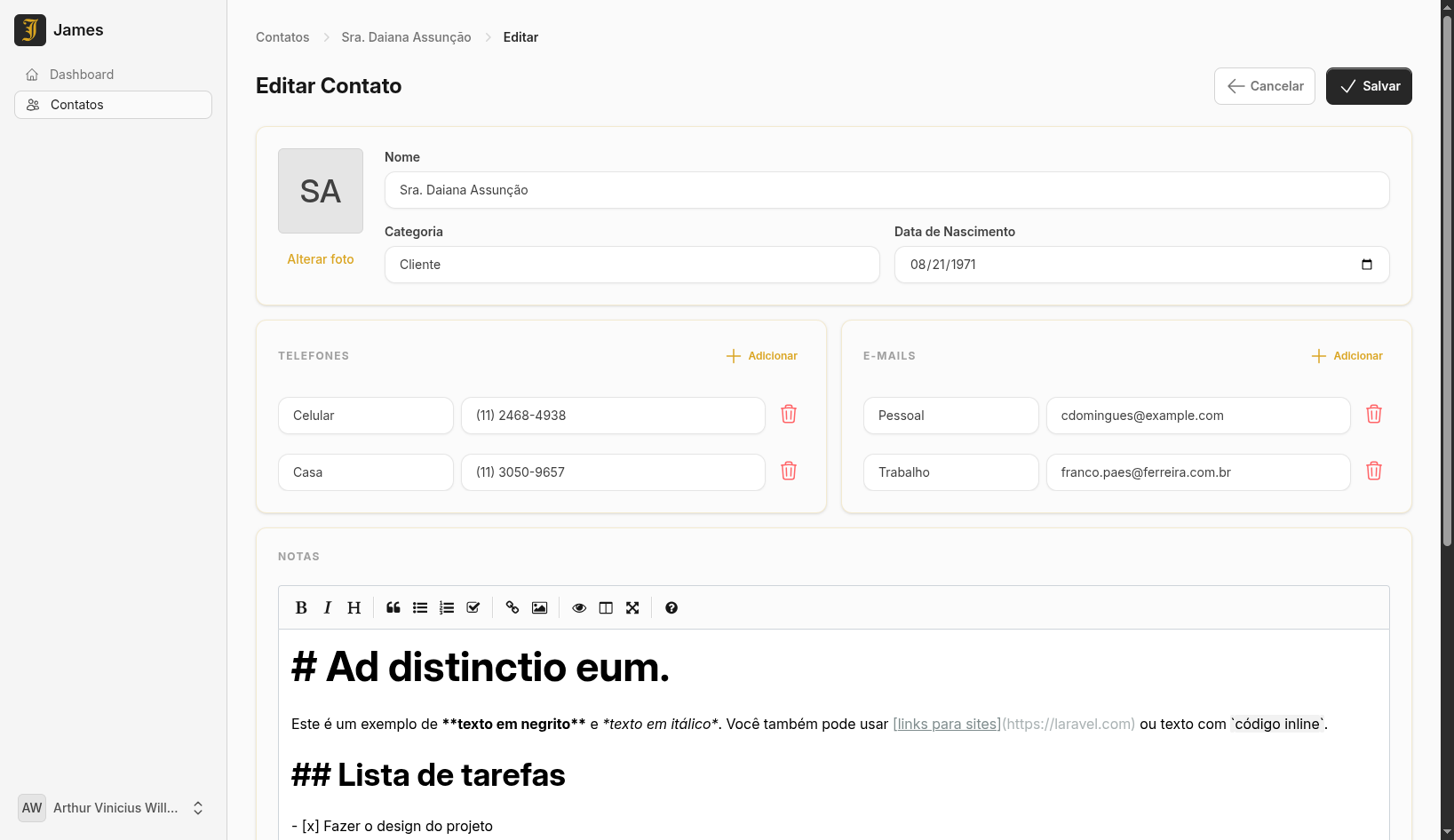 Edição de Contato
