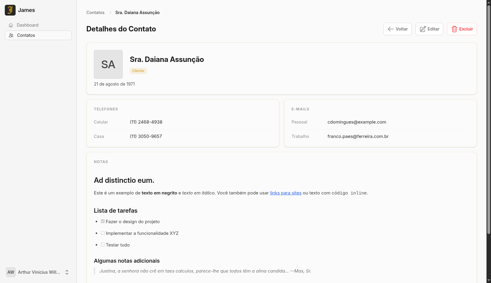 Detalhes Avançados do Contato